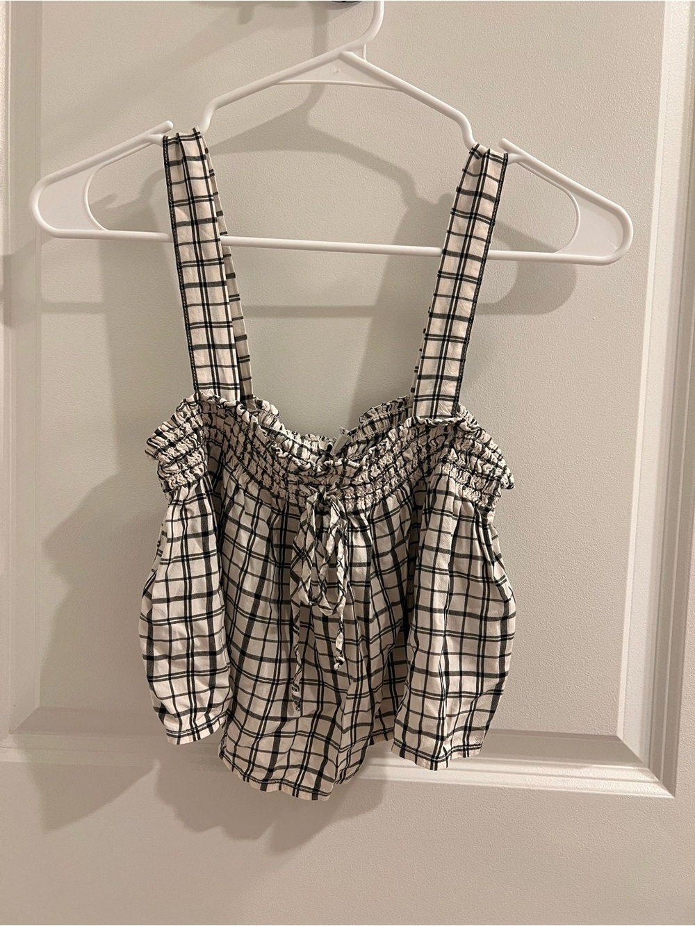 American Eagle Outfitters Black & White Check Smocked Crop Top